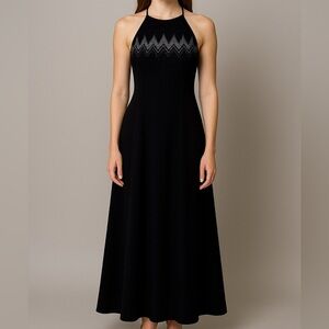 Cachet‎ Vintage Y2K Black Beaded Halter Maxi Dress Size 12